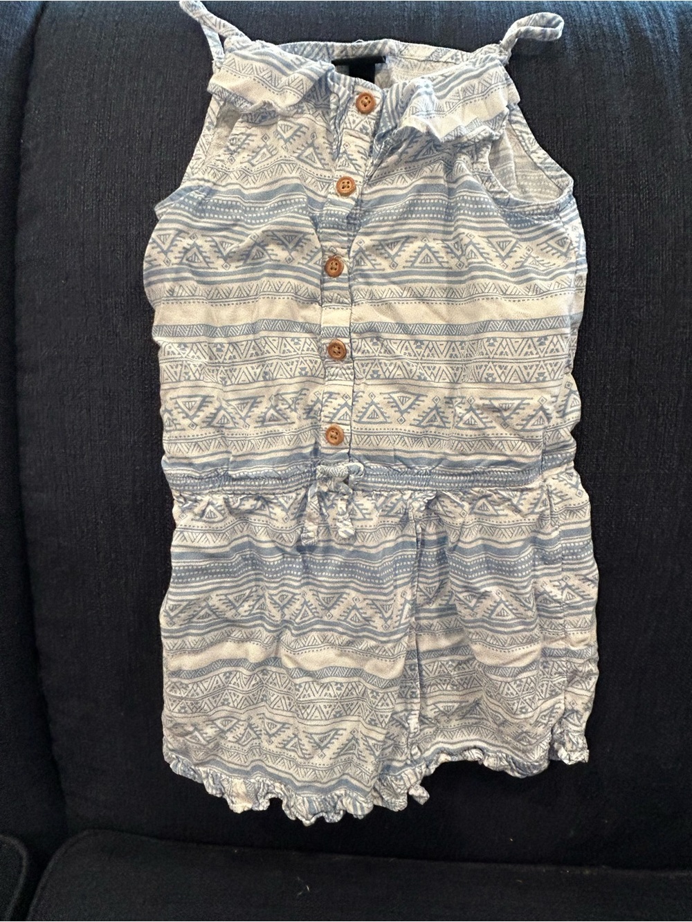 art class Blue and White Button-Front One-Piece Romper